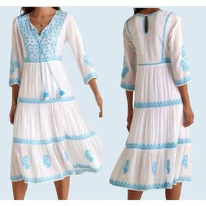 SOFT SURROUNDINGS Juniper Boho Floral Embroidered Dress Size XS